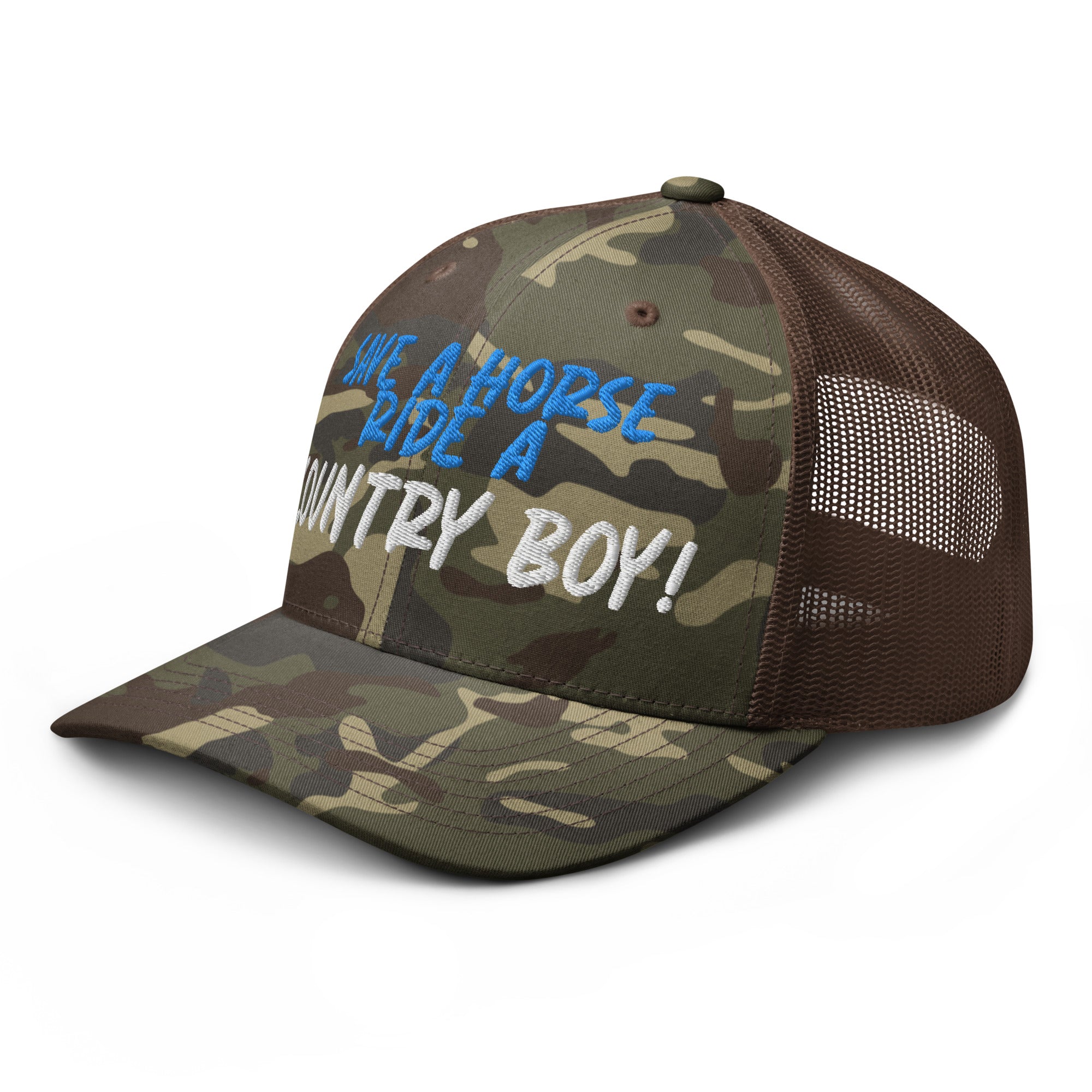 Save A Horse Camo Trucker Hat - Blue Print - Country Boi Fly