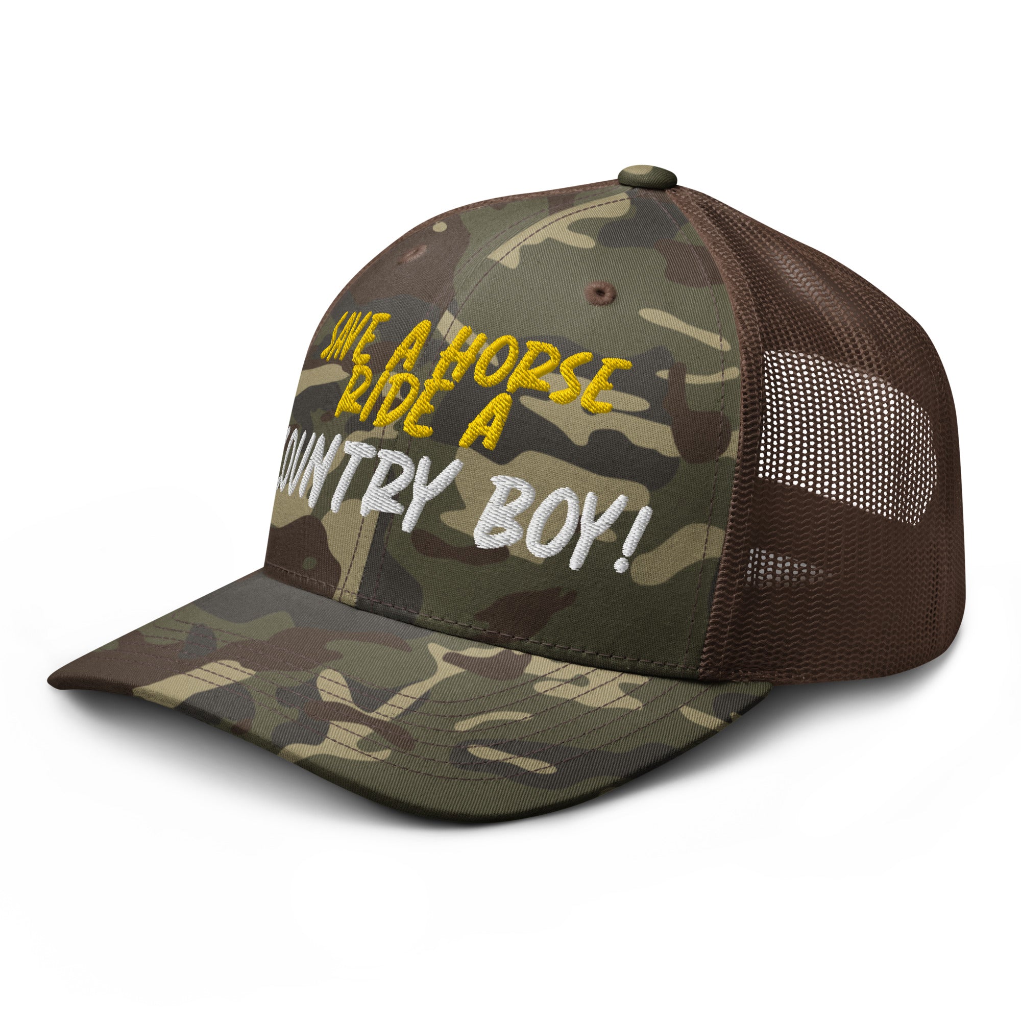 Save A Horse Camo Trucker Hat - Burnt Orange Print - Country Boi Fly