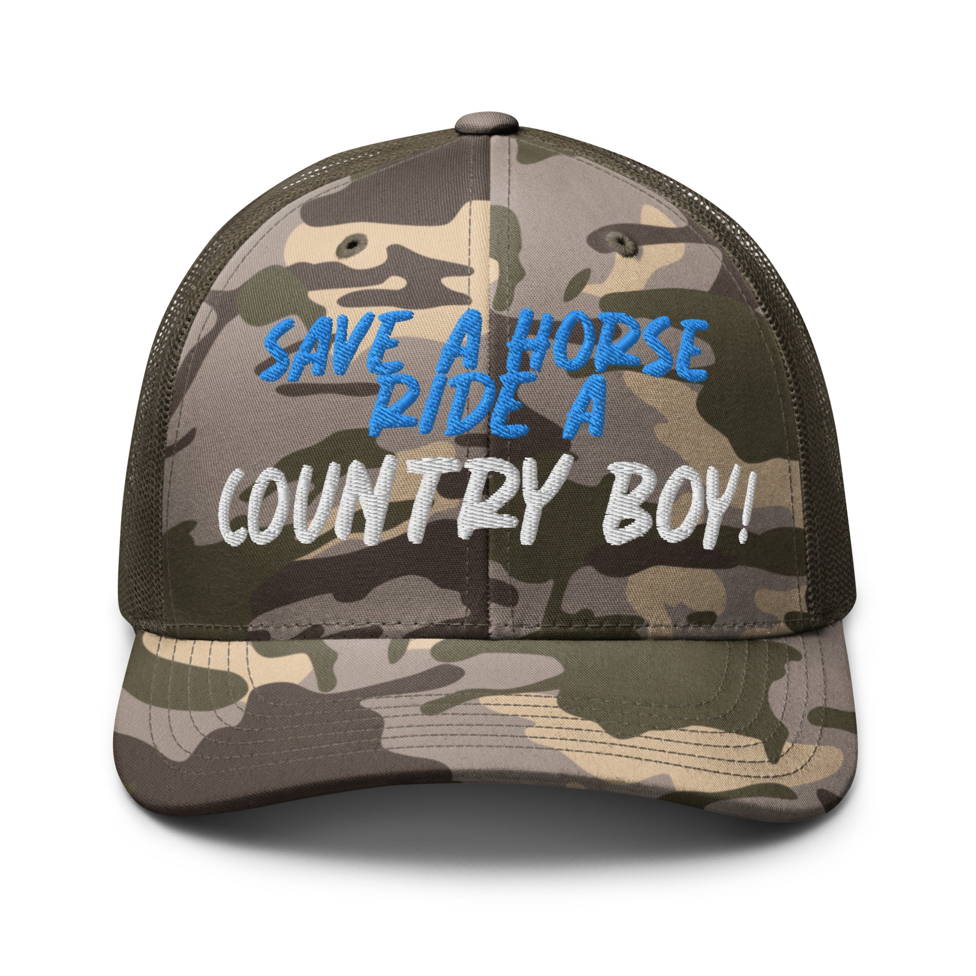 Save A Horse Camo Trucker Hat - Blue Print - Country Boi Fly