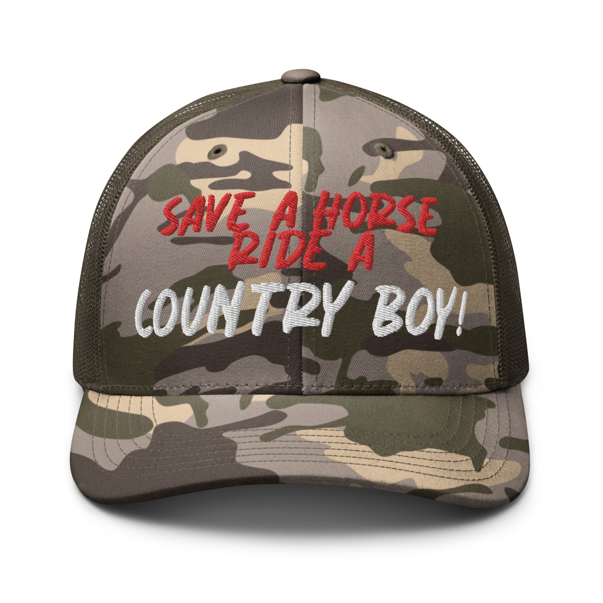 Save A Horse Camo Trucker Hat - Red Print - Country Boi Fly
