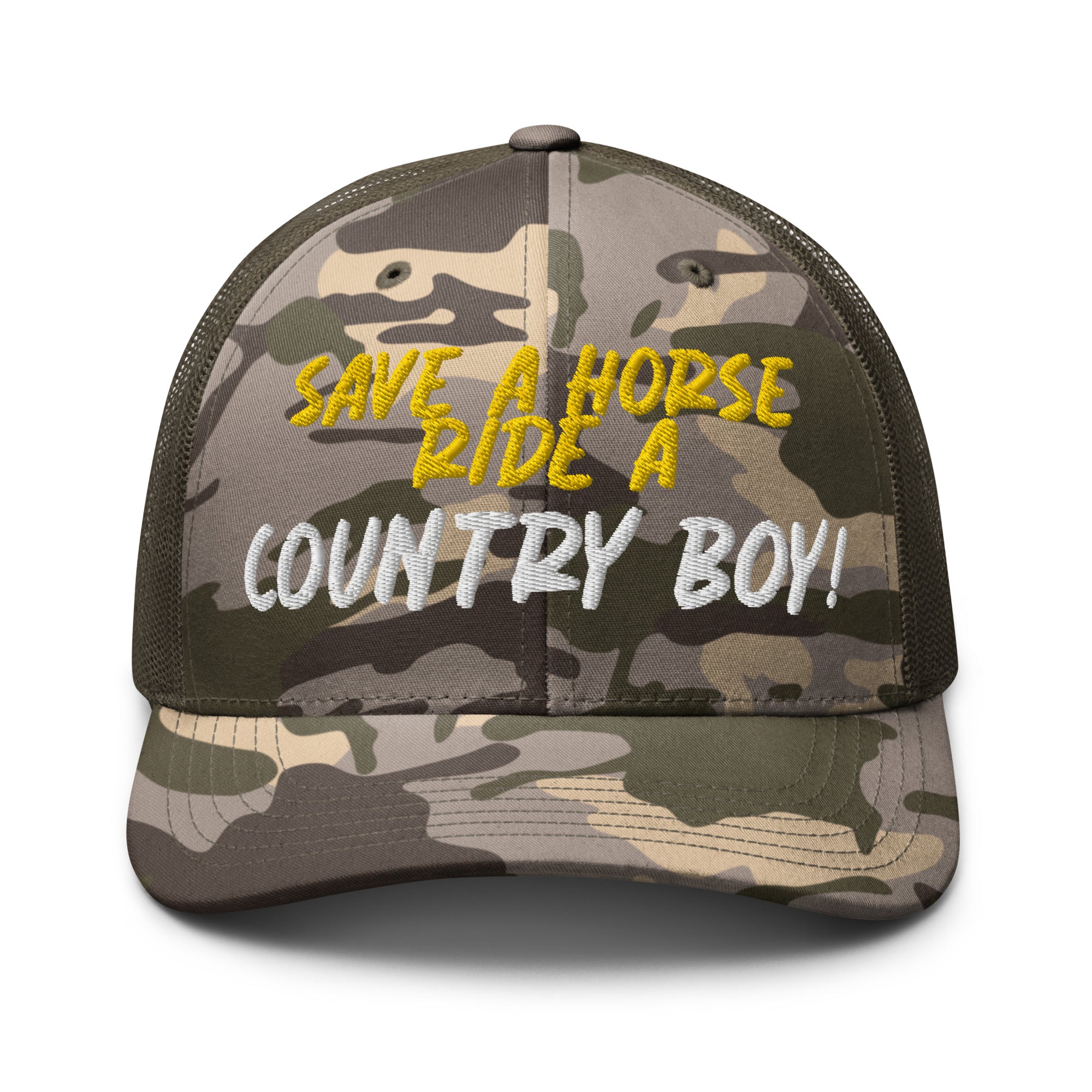 Save A Horse Camo Trucker Hat - Burnt Orange Print - Country Boi Fly