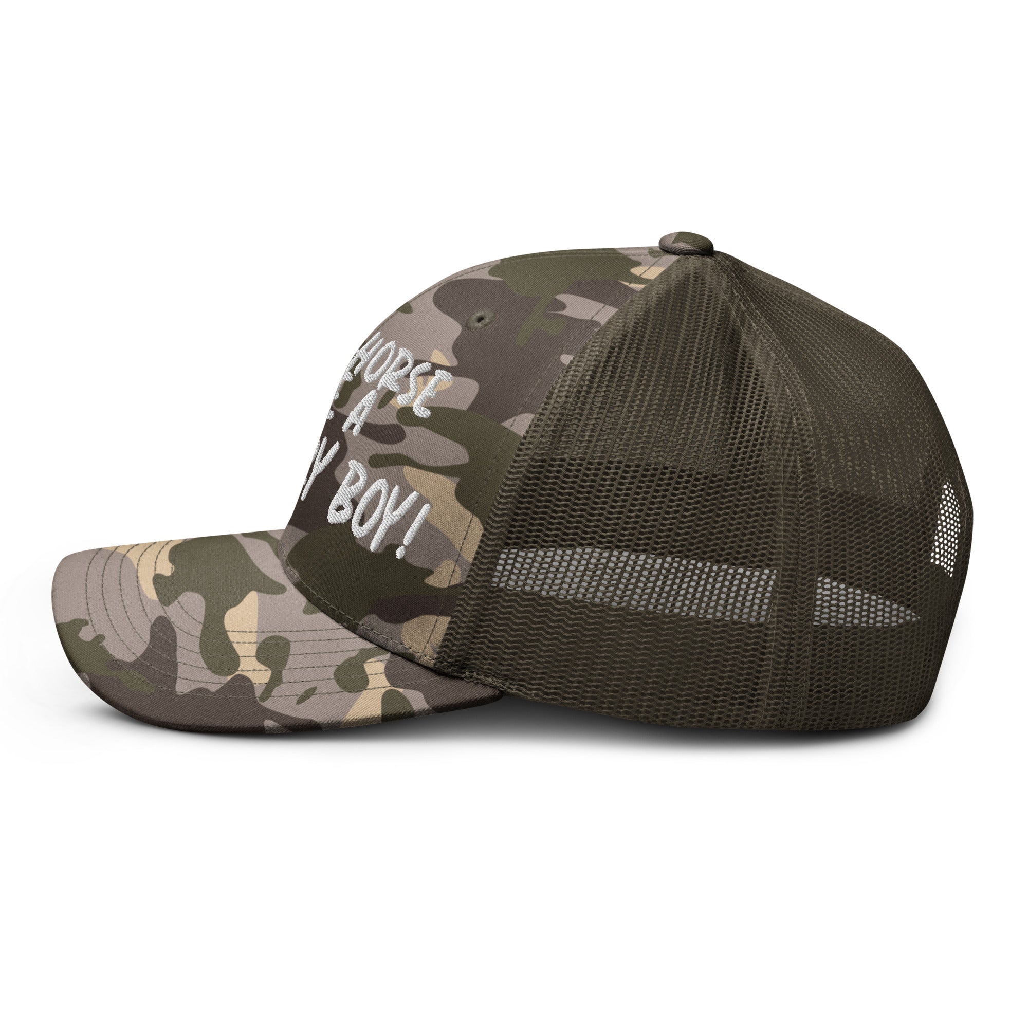 Save A Horse Camo Trucker Hat - White Print - Country Boi Fly