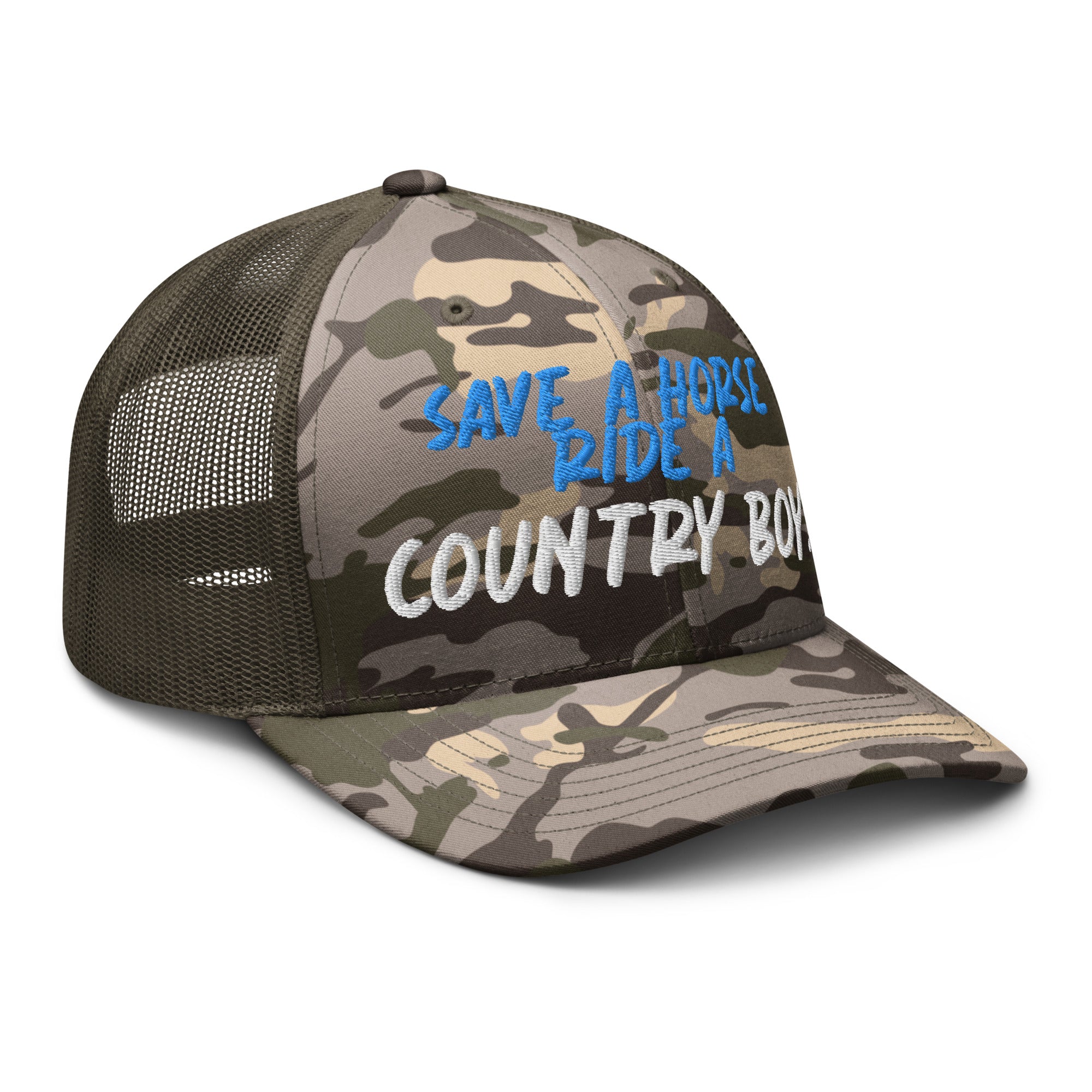 Save A Horse Camo Trucker Hat - Blue Print - Country Boi Fly