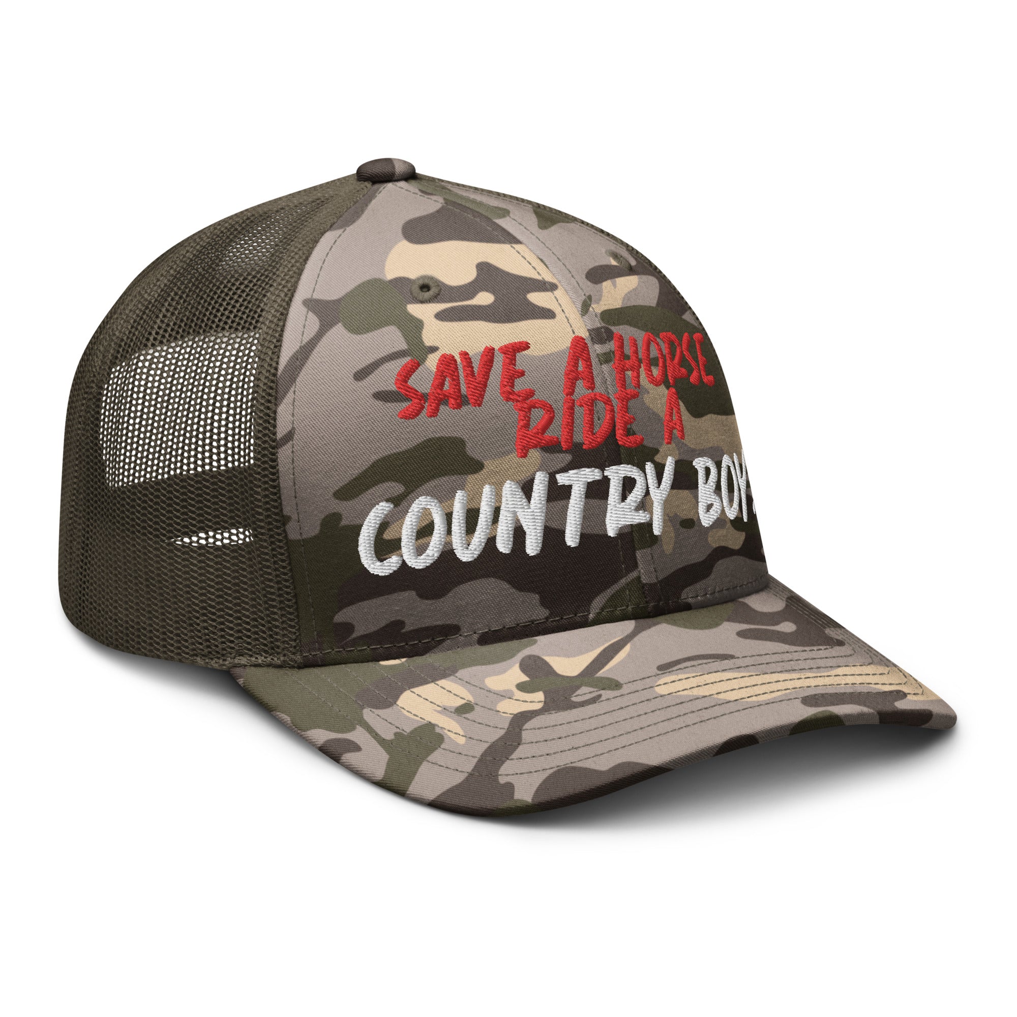 Save A Horse Camo Trucker Hat - Red Print - Country Boi Fly