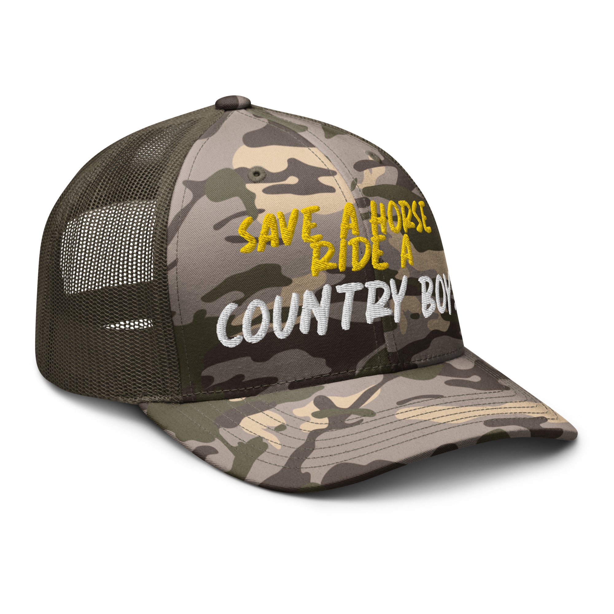 Save A Horse Camo Trucker Hat - Burnt Orange Print - Country Boi Fly