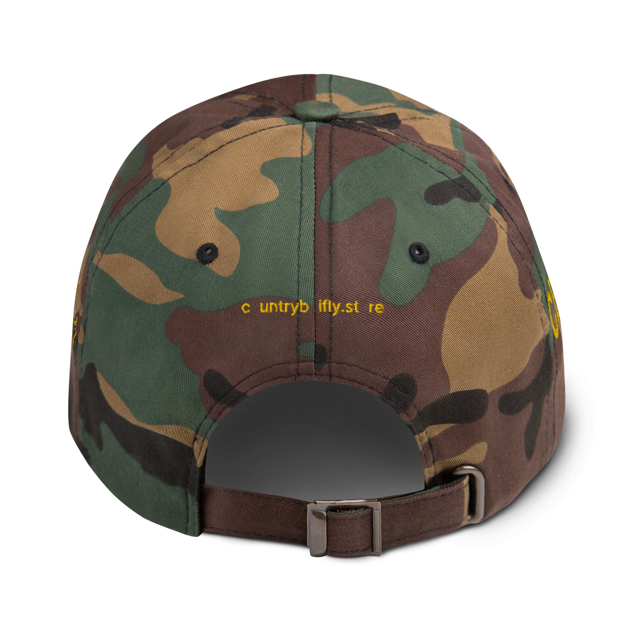 Country Boi Fly Dad Hat - Green Camo with Gold Print