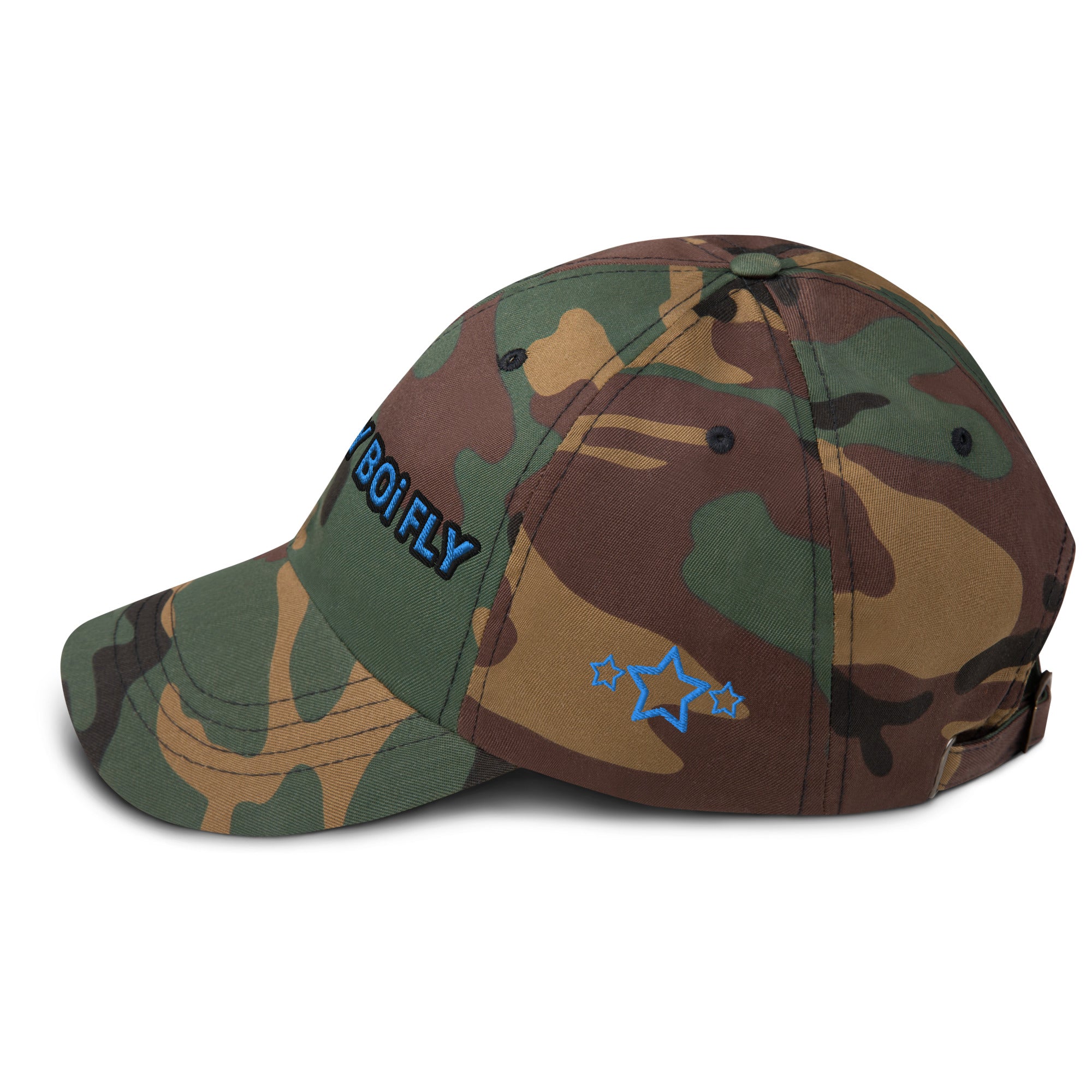 Country Boi Fly Dad Hat - Green Camo with Blue Print