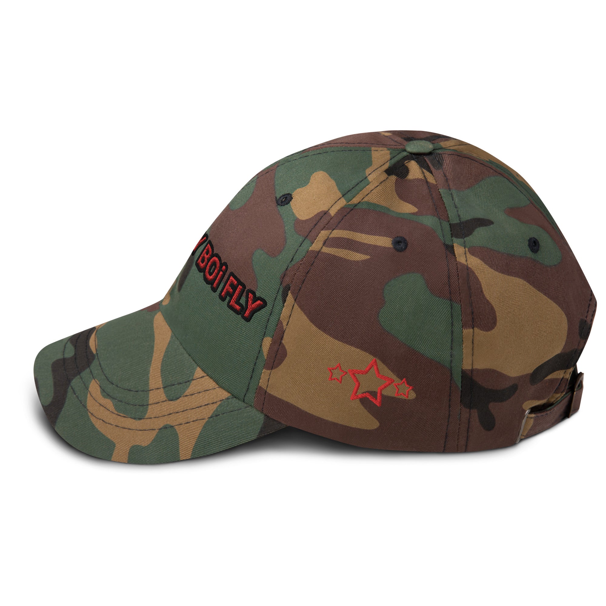 Country Boi Fly Dad Hat - Green Camo with Red Print