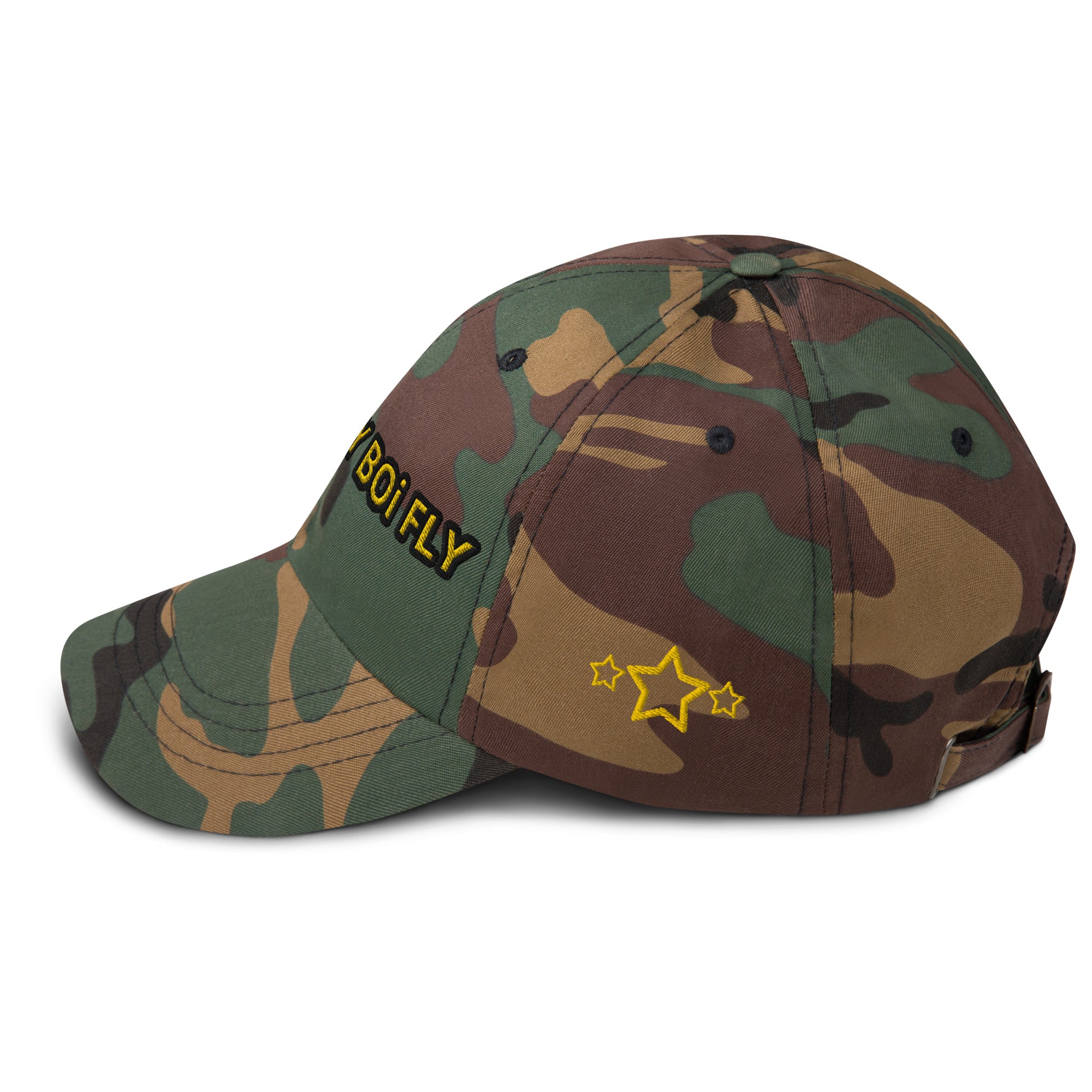 Country Boi Fly Dad Hat - Green Camo with Gold Print