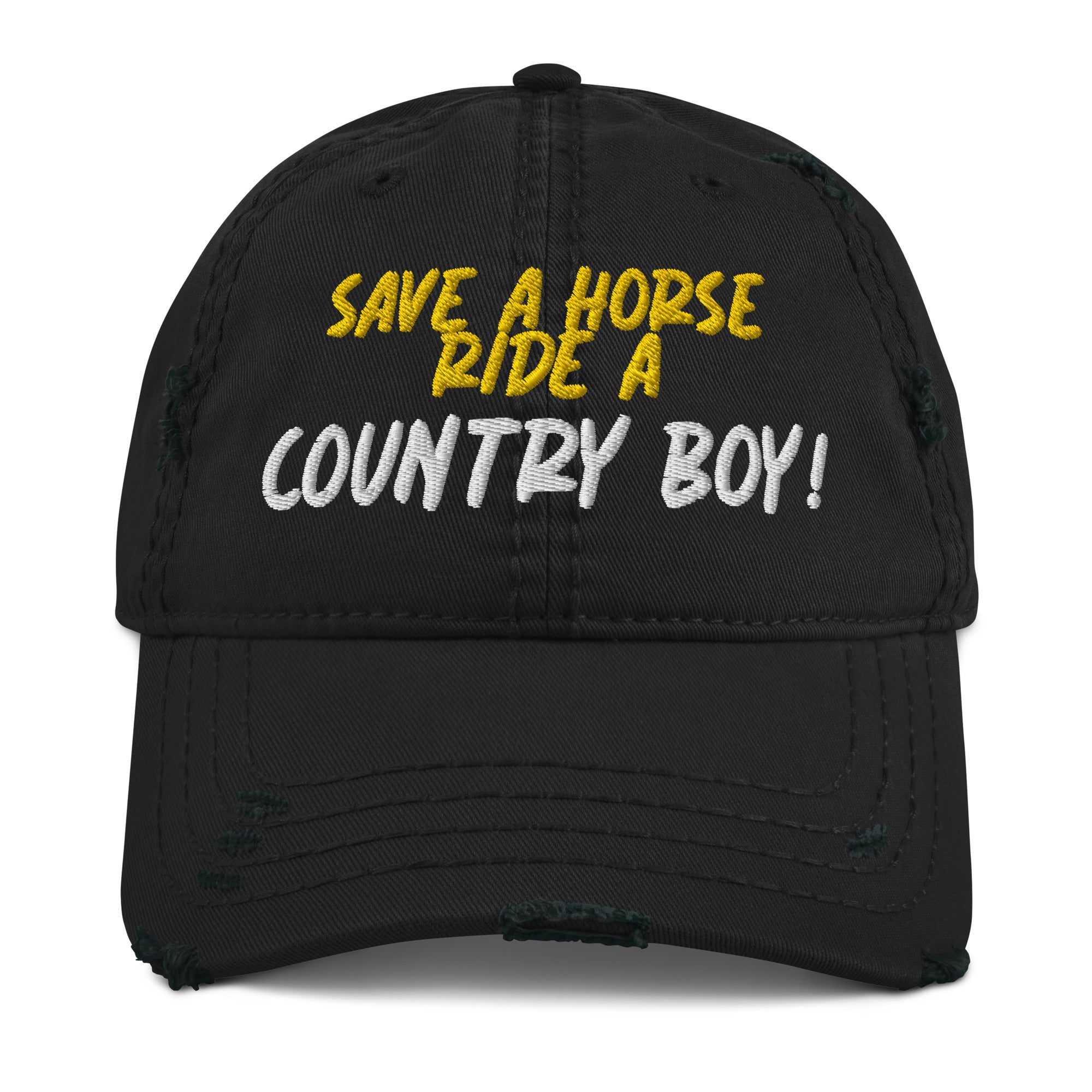 Save A Horse, Ride A Country Boy Distressed Dad Hat - Yellow & White Print - Country Boi Fly
