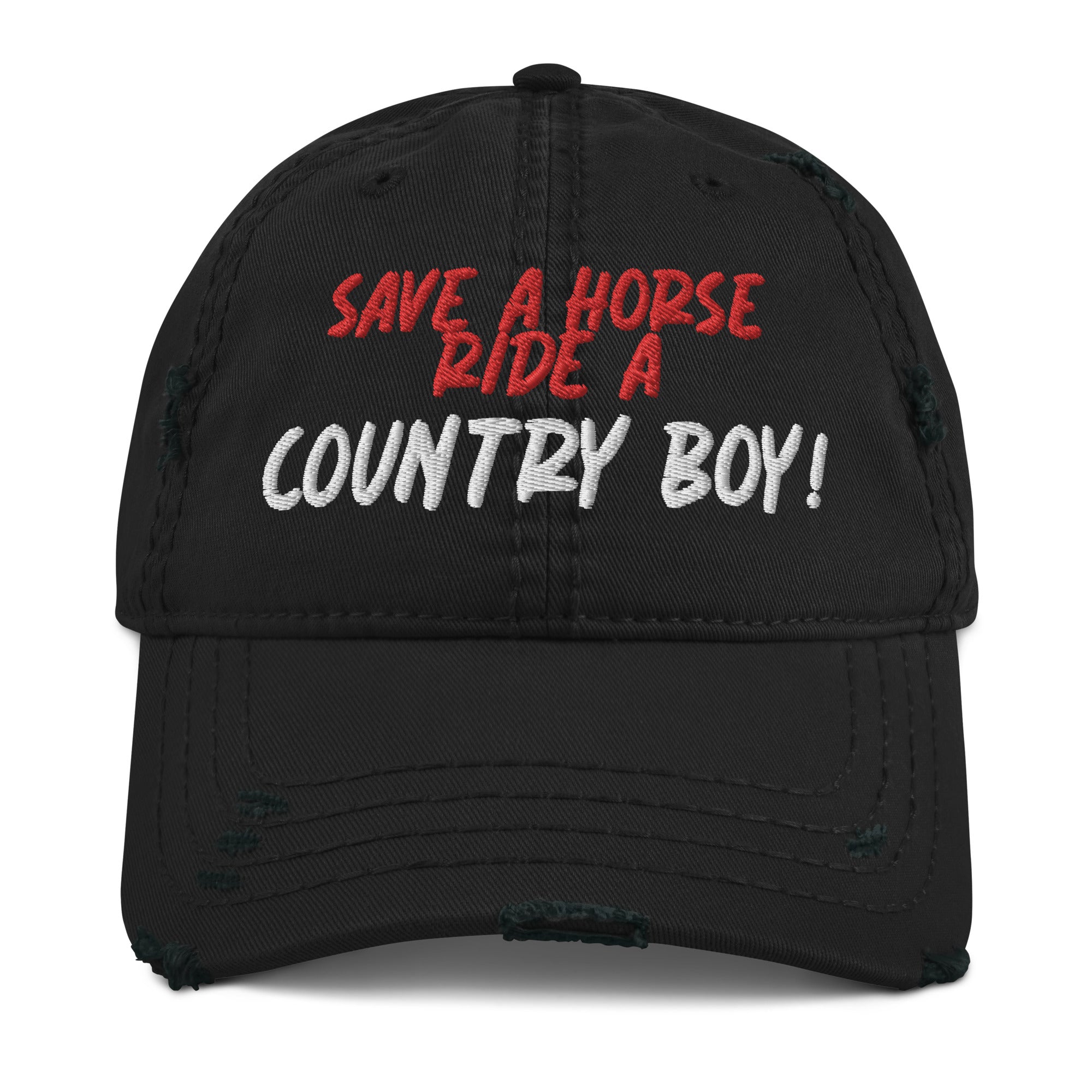 Save A Horse, Ride A Country Boy Distressed Dad Hat - Red & White Print - Country Boi Fly