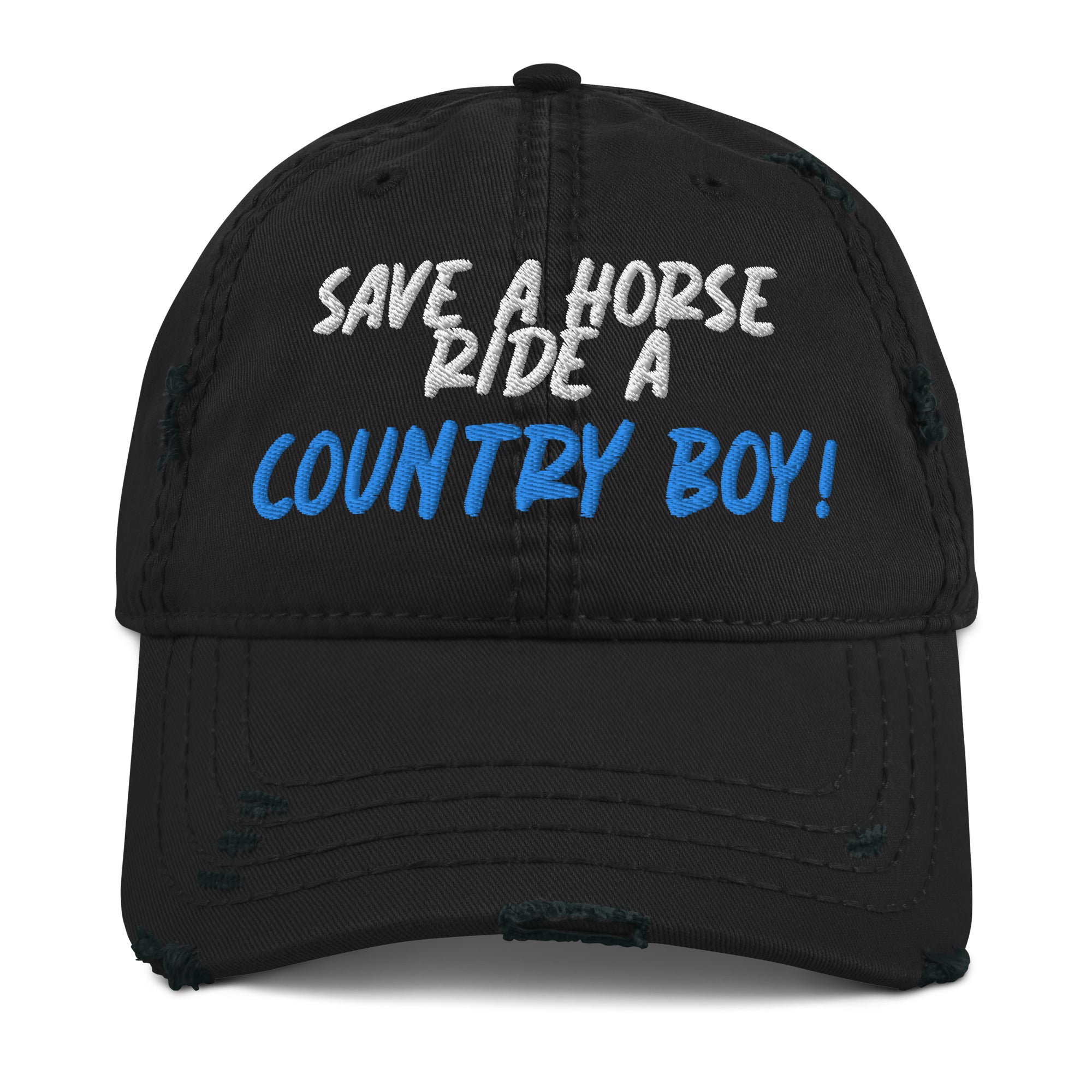 Save A Horse, Ride A Country Boy Distressed Dad Hat - Blue & White Print - Country Boi Fly