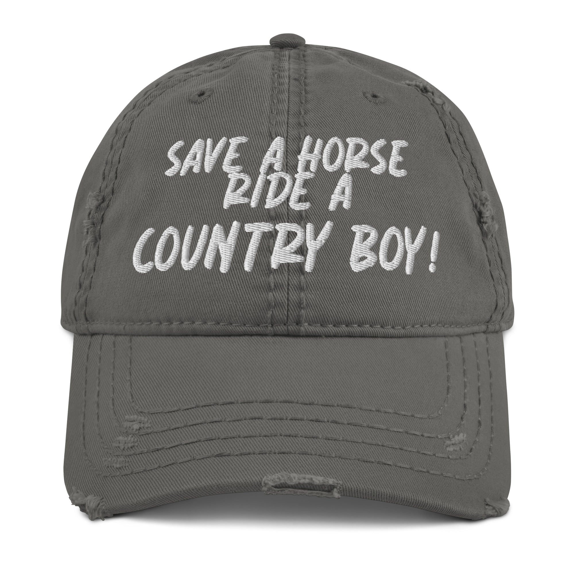 Save A Horse, Ride A Country Boy Distressed Dad Hat - White Print - Country Boi Fly