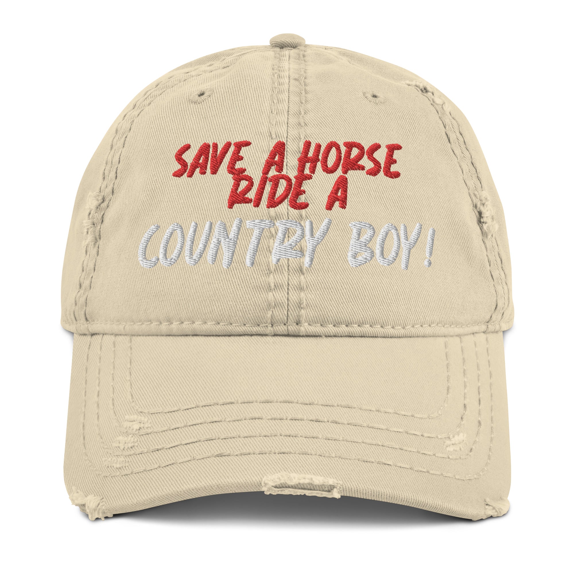 Save A Horse, Ride A Country Boy Distressed Dad Hat - Red & White Print - Country Boi Fly