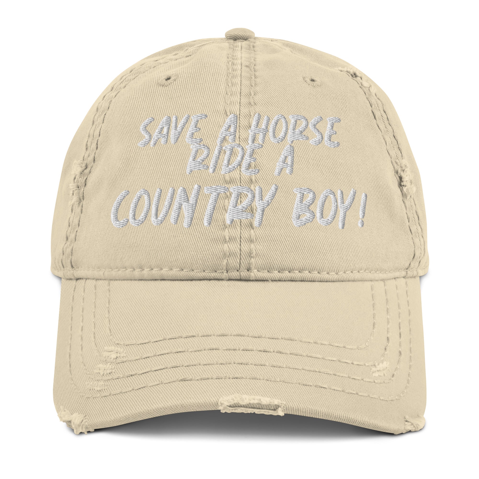 Save A Horse, Ride A Country Boy Distressed Dad Hat - White Print - Country Boi Fly