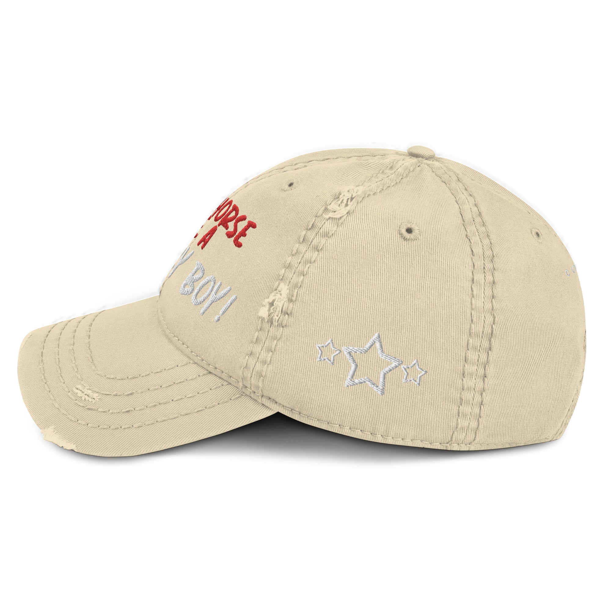 Save A Horse, Ride A Country Boy Distressed Dad Hat - Red & White Print - Country Boi Fly