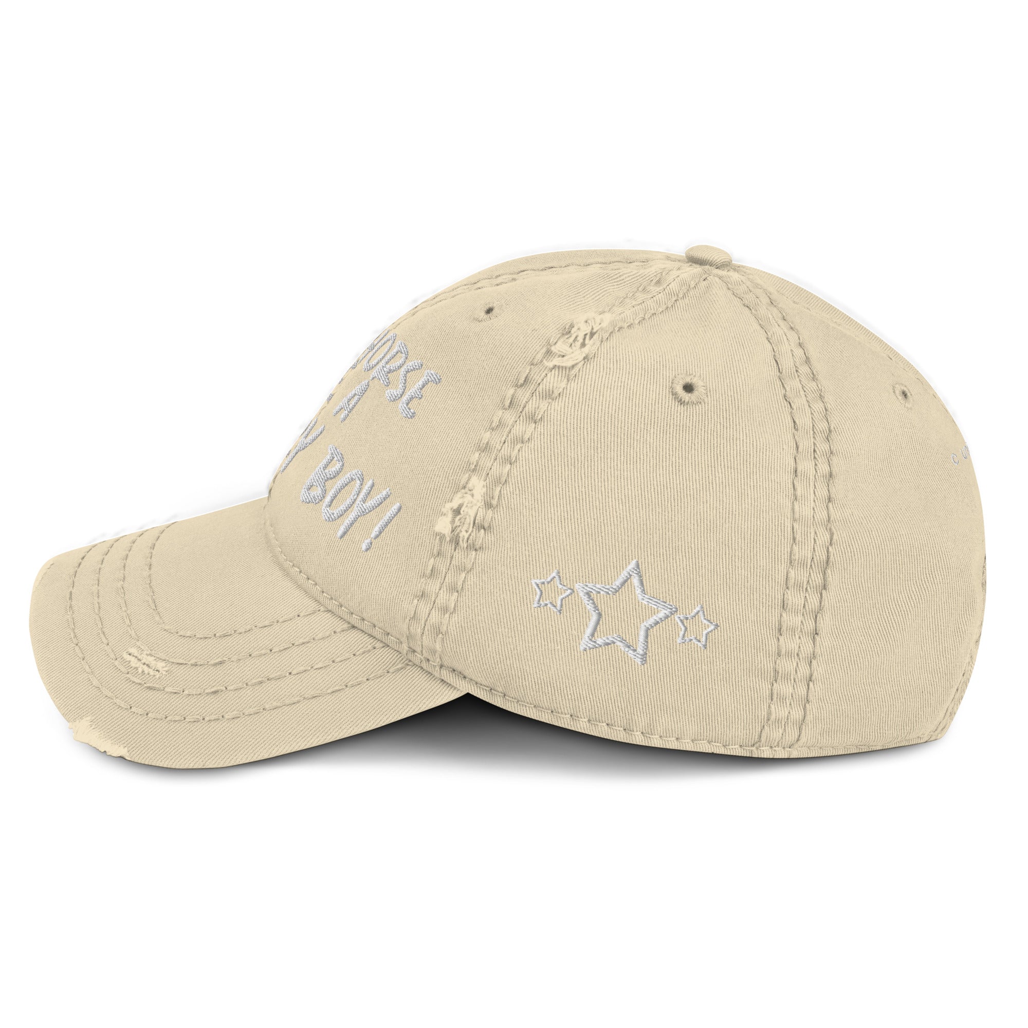 Save A Horse, Ride A Country Boy Distressed Dad Hat - White Print - Country Boi Fly