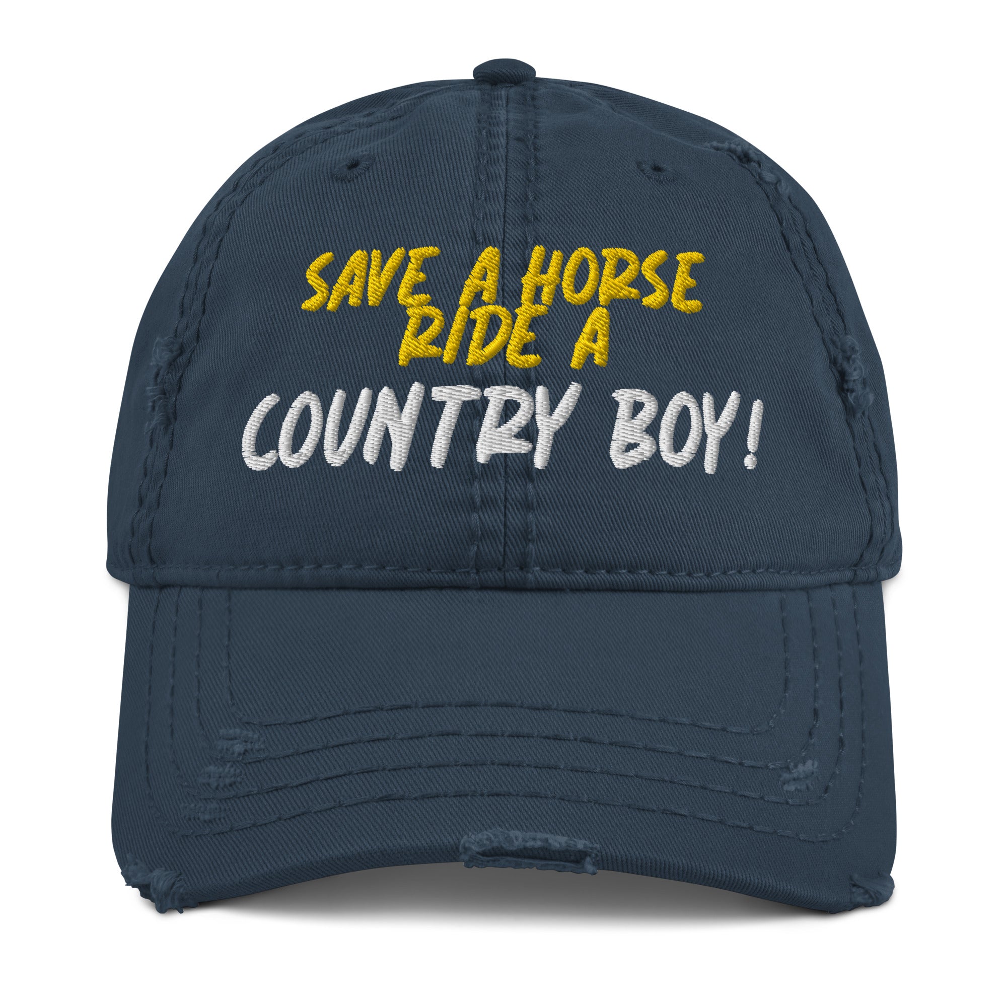 Save A Horse, Ride A Country Boy Distressed Dad Hat - Yellow & White Print - Country Boi Fly