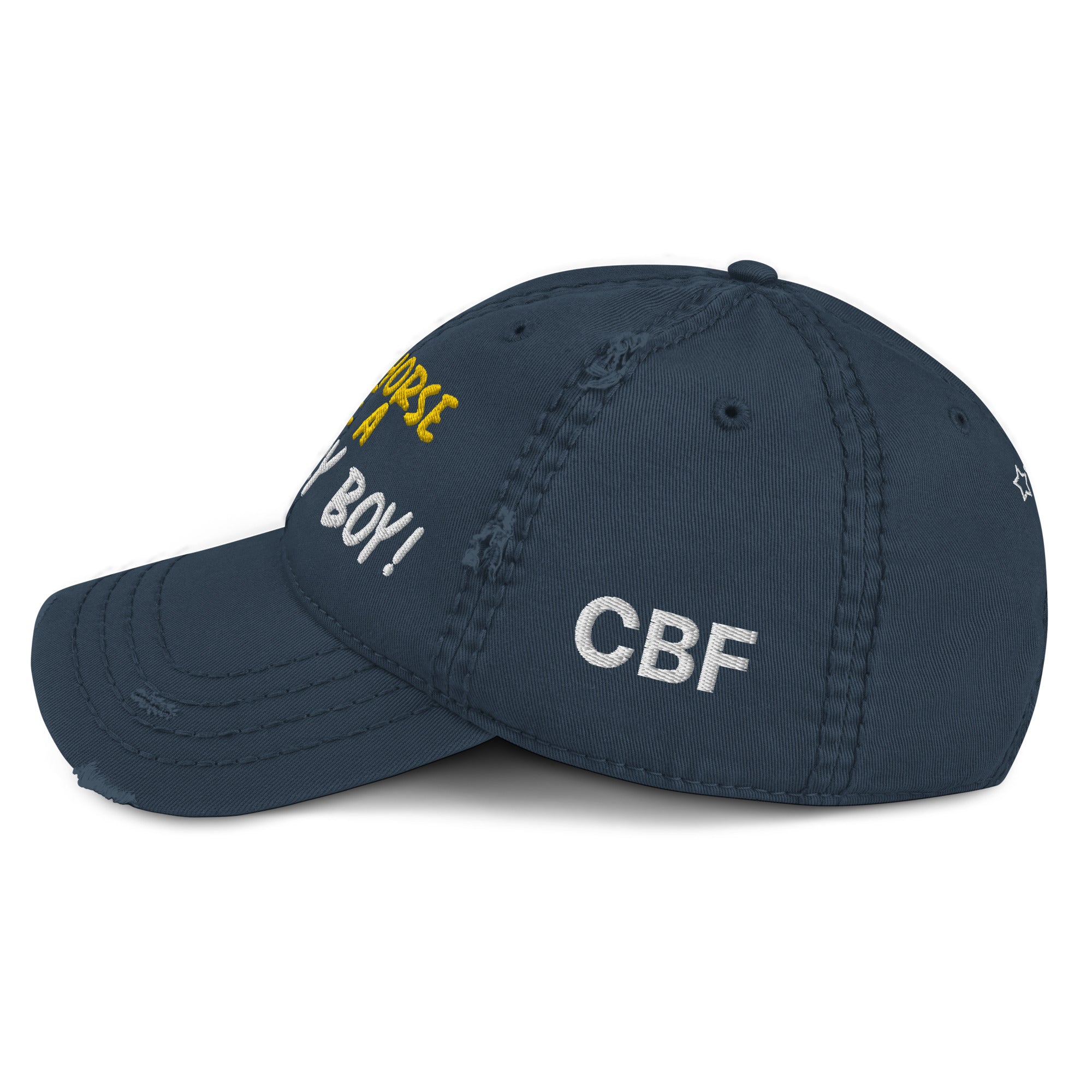 Save A Horse, Ride A Country Boy Distressed Dad Hat - Yellow & White Print - Country Boi Fly