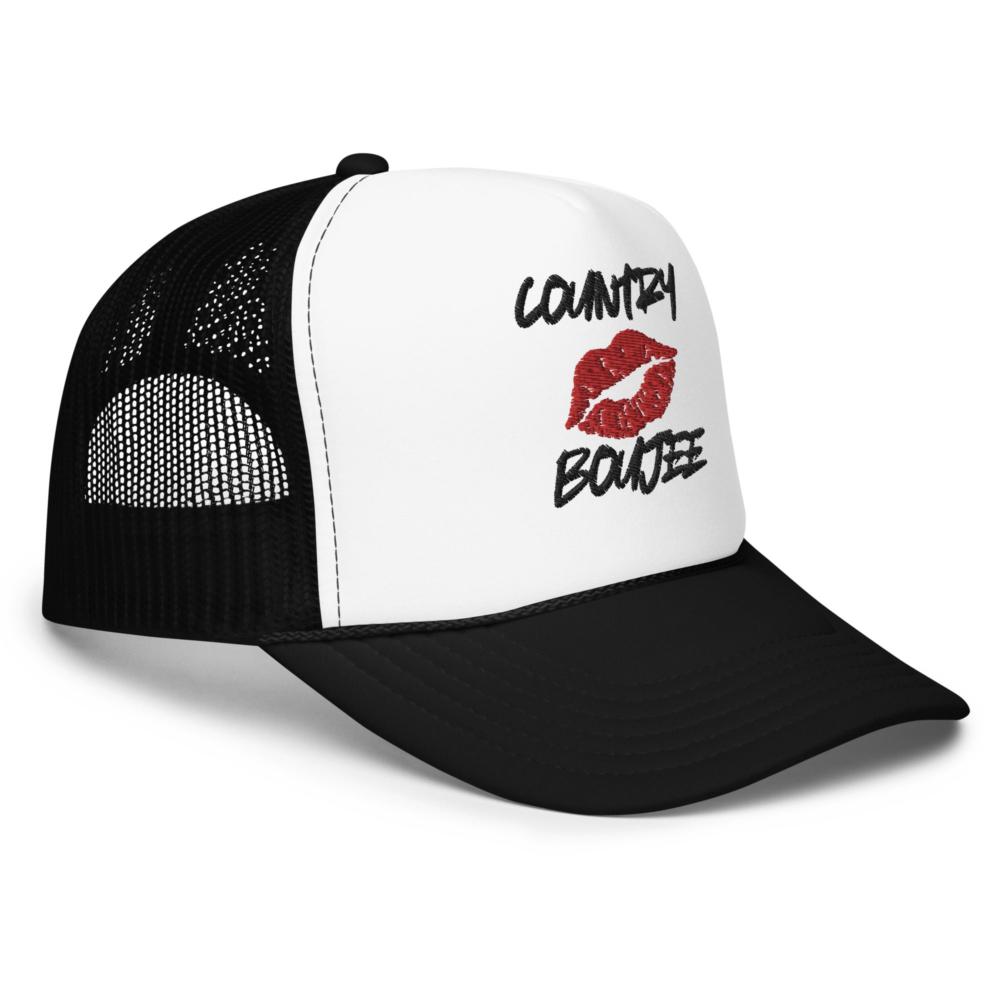 Country Boujee Foam Trucker Hat - White/Black - Country Boi Fly