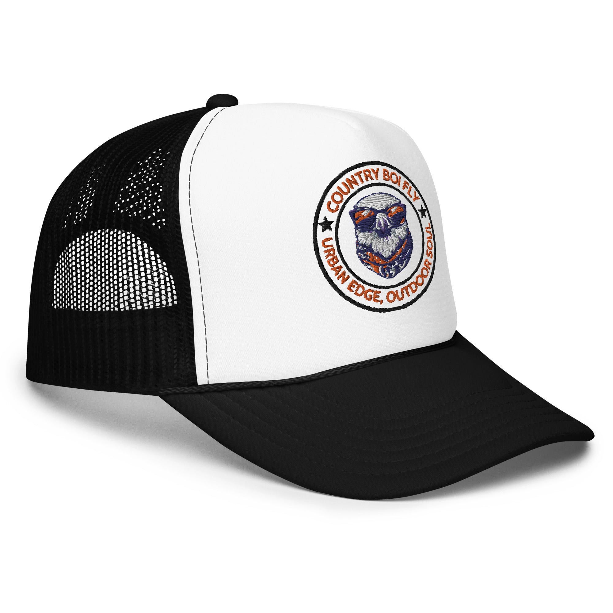 Country Boi Fly Foam Trucker Hat - Black & White