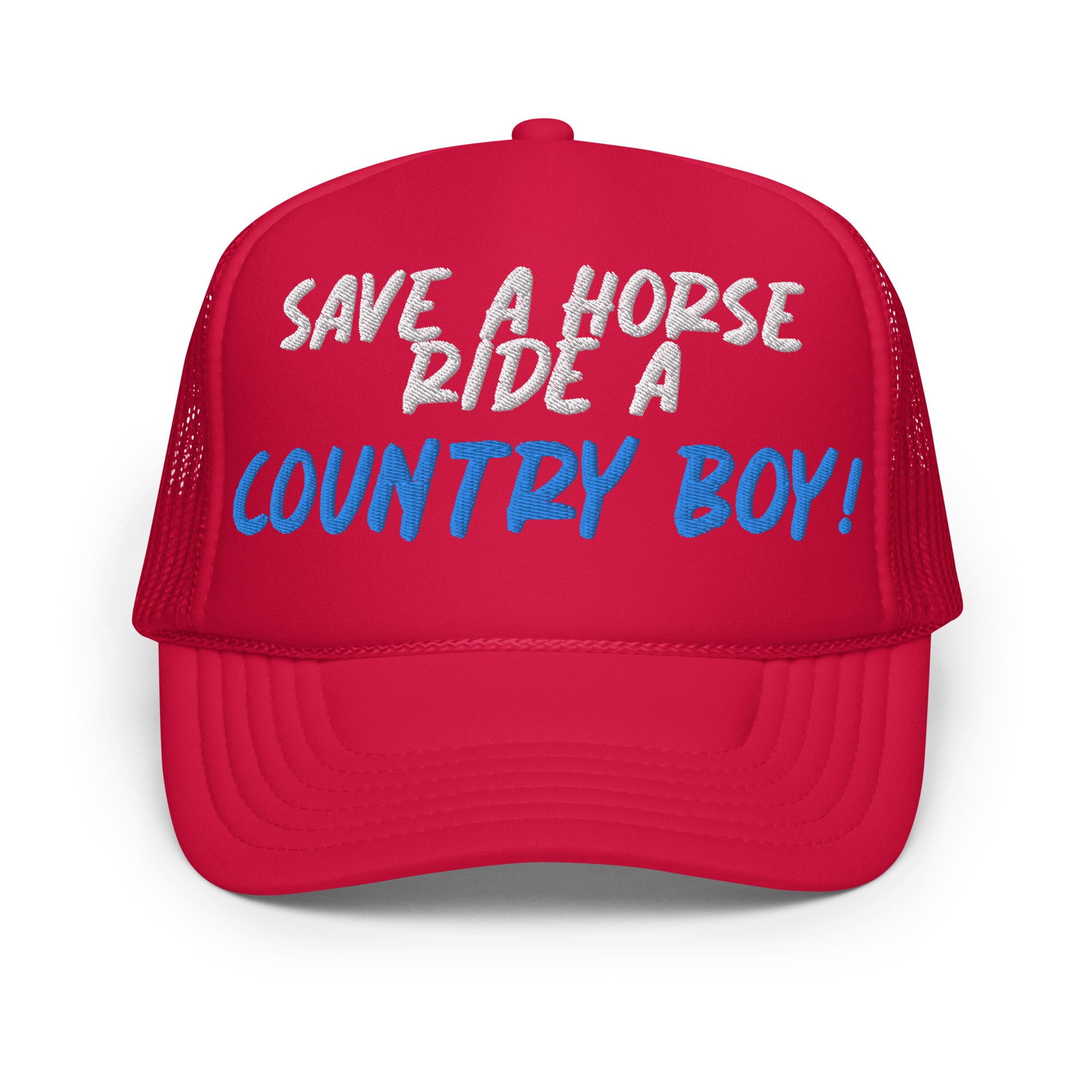 Save A Horse Foam Trucker Hat - Red W/ Blue Print - Country Boi Fly
