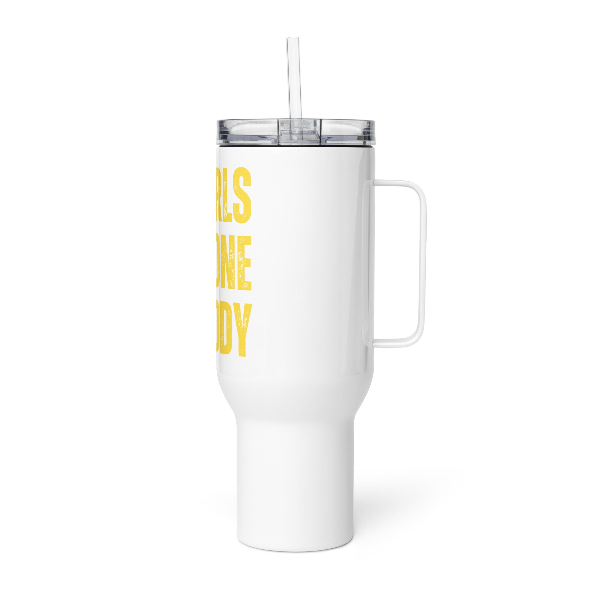 Girls Gone Muddy Travel Mug with Yellow Print