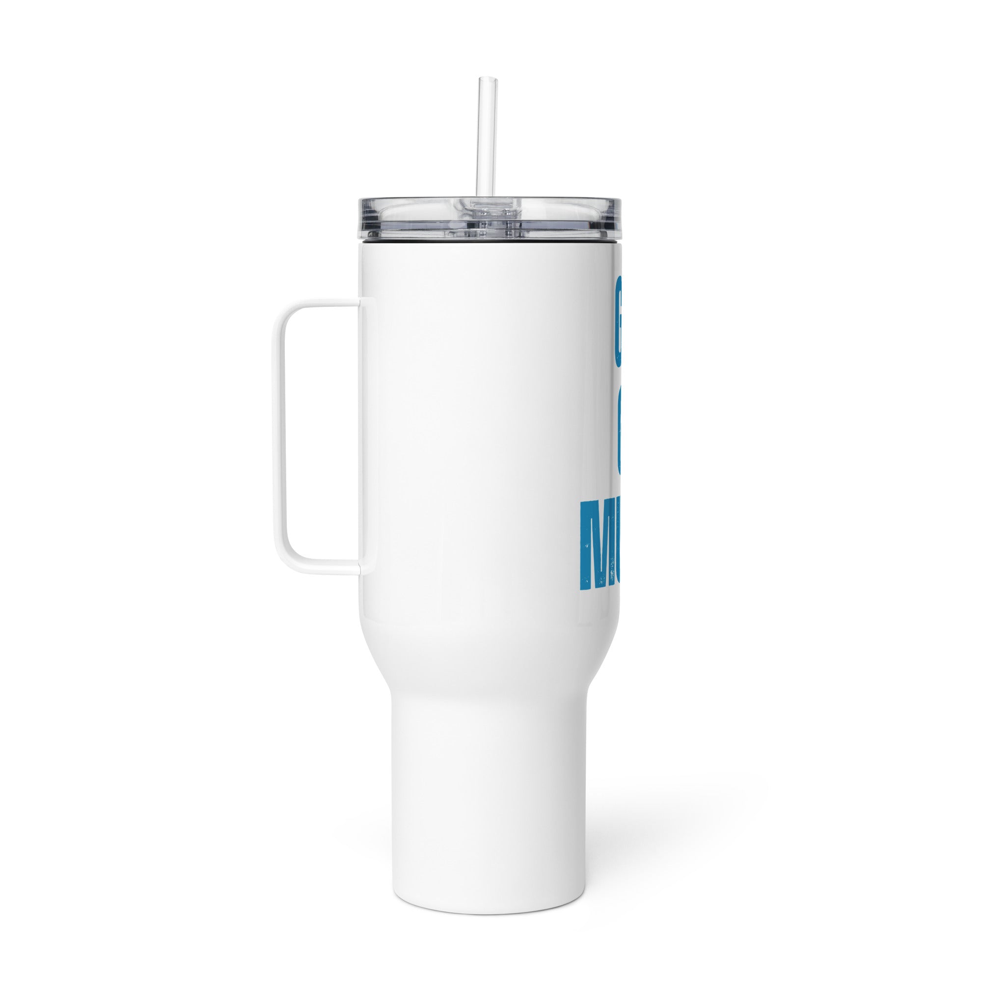 Girls Gone Muddy Travel Mug with Teal Blue Print