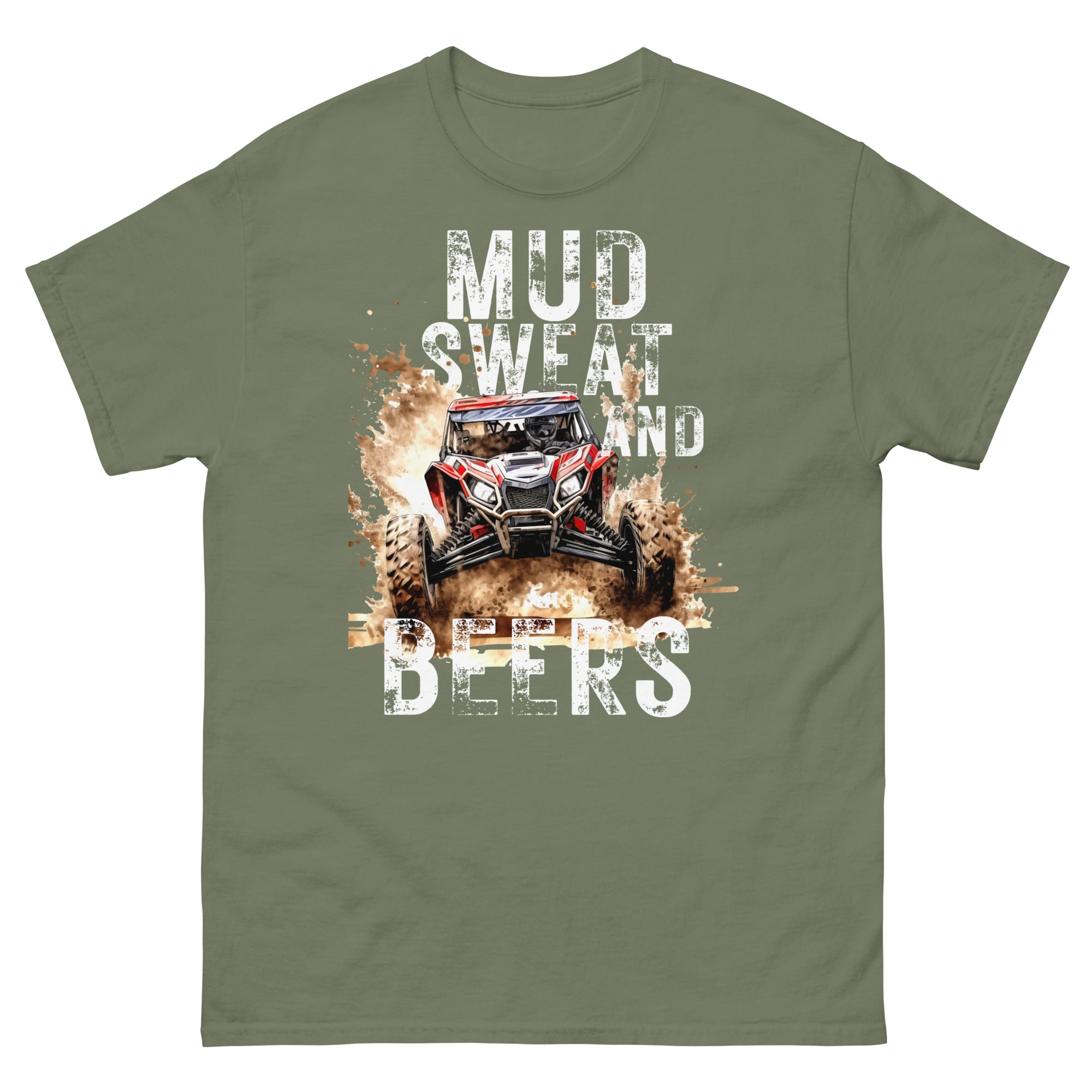 Mud, Sweat, and Beers Unisex Classic Tee - Military Green with White Print - Country Boi Fly