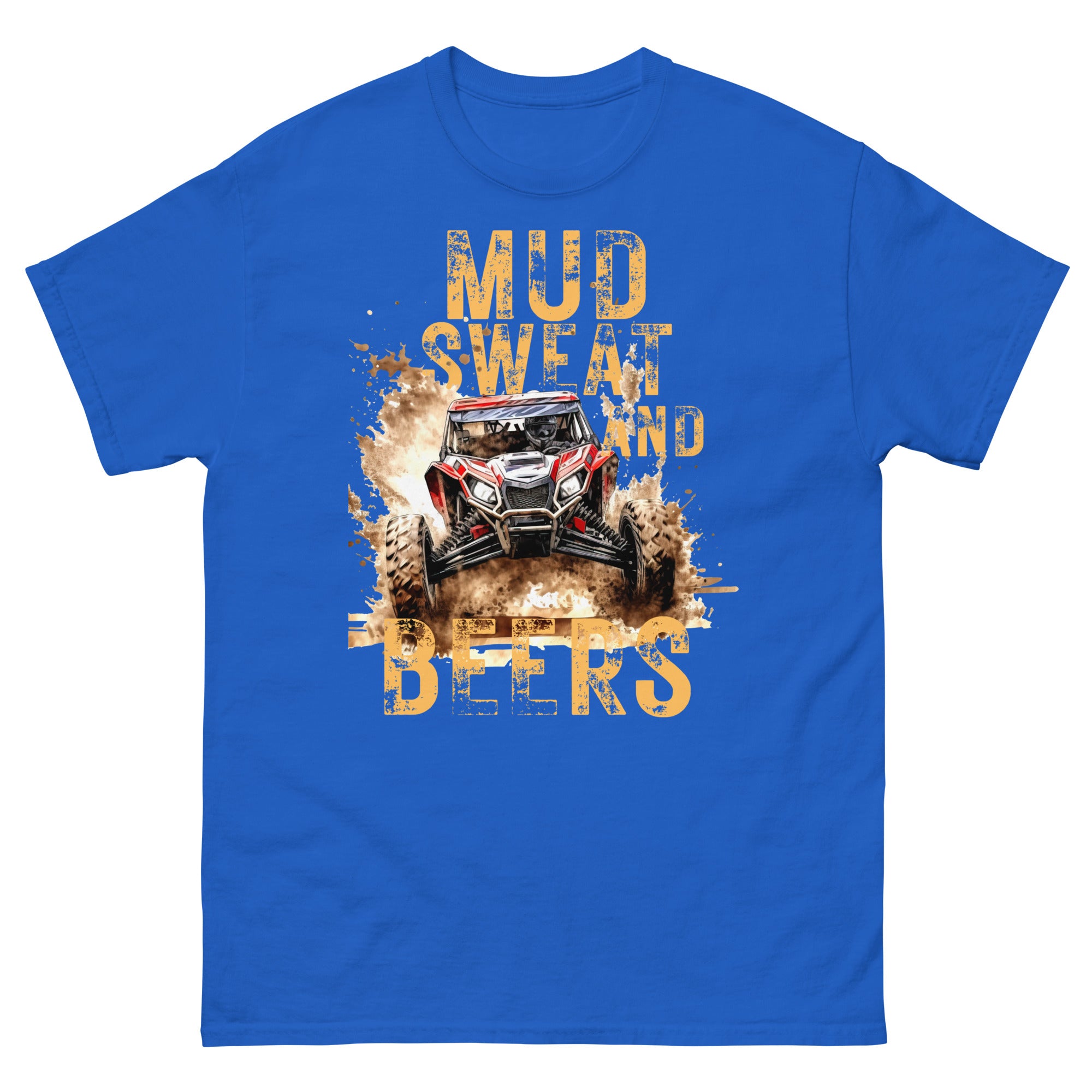 Mud, Sweat, and Beers Unisex Classic Tee - Royal Blue with Peach Print - Country Boi Fly