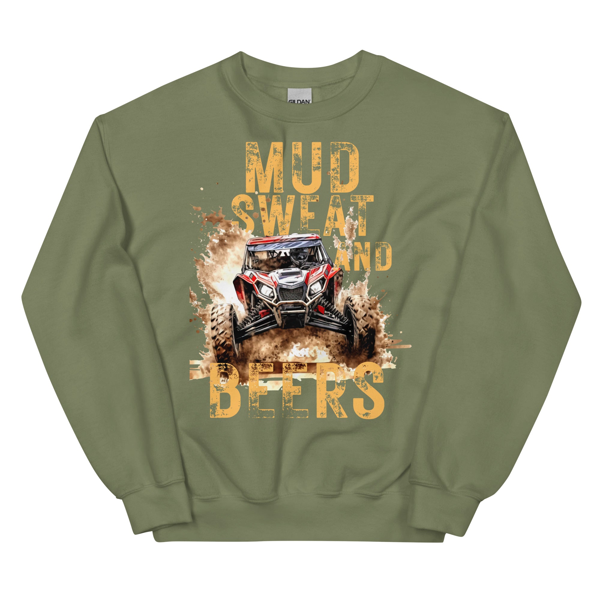 Mud, Sweat, and Beers Unisex Sweatshirt - Military Green with Peach Print - Country Boi Fly