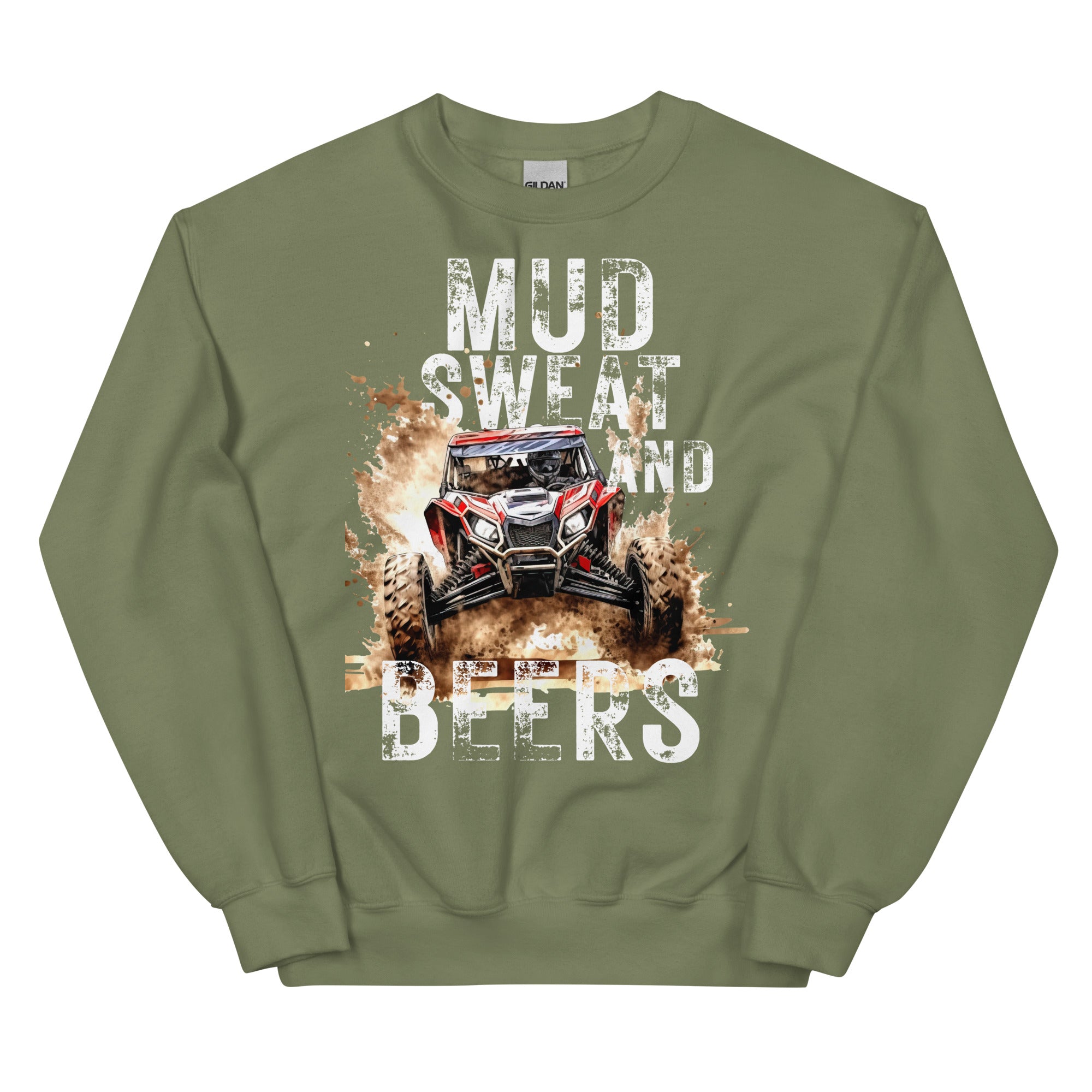 Mud, Sweat, and Beers Unisex Sweatshirt - Military Green with White Print - Country Boi Fly