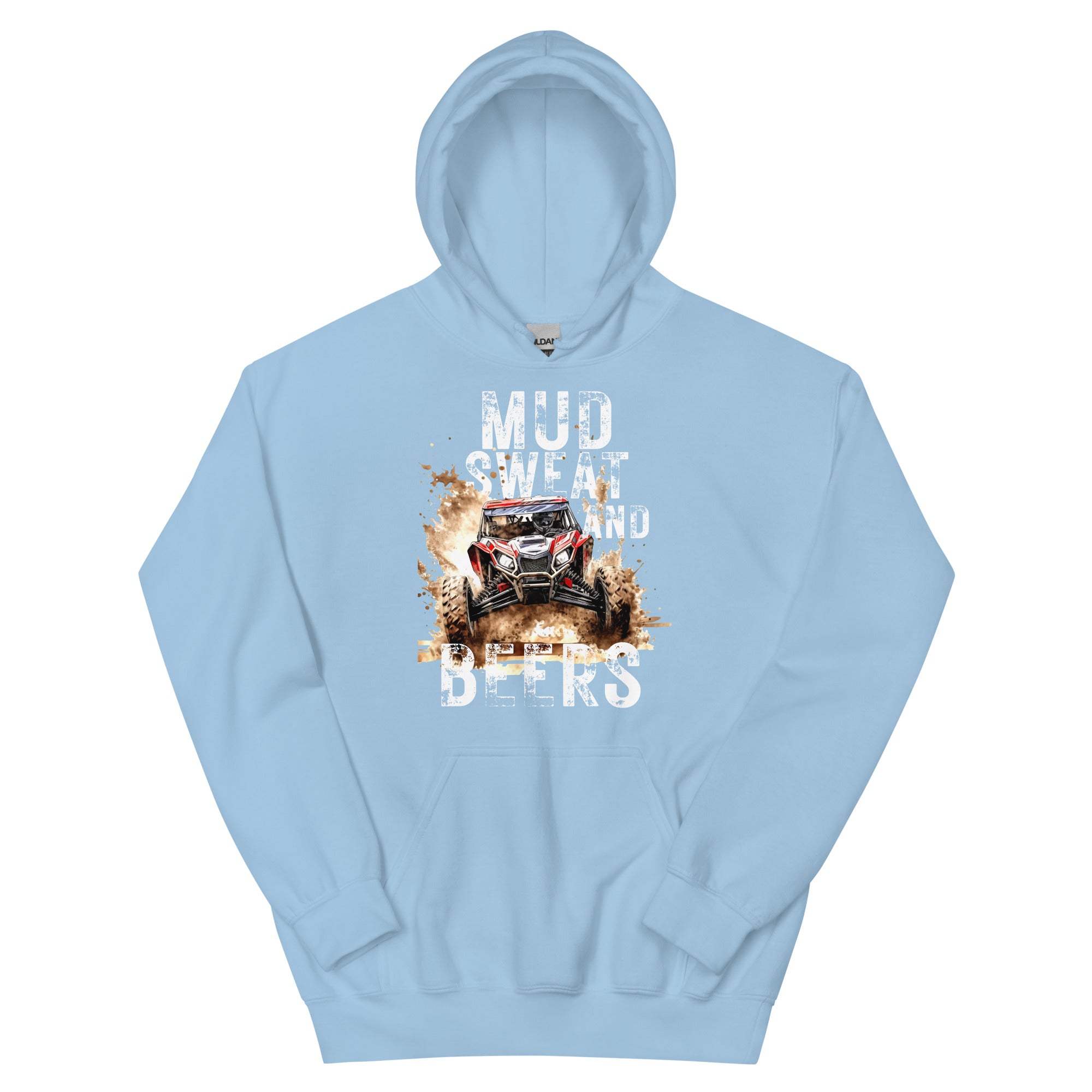 Mud, Sweat, and Beers Unisex Hoodie - Light Blue with White Print - Country Boi Fly