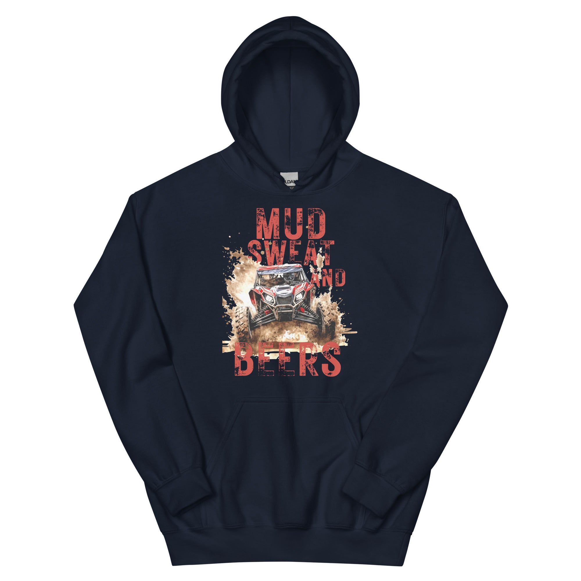 Mud, Sweat, and Beers Unisex Hoodie - Navy with Red Print - Country Boi Fly